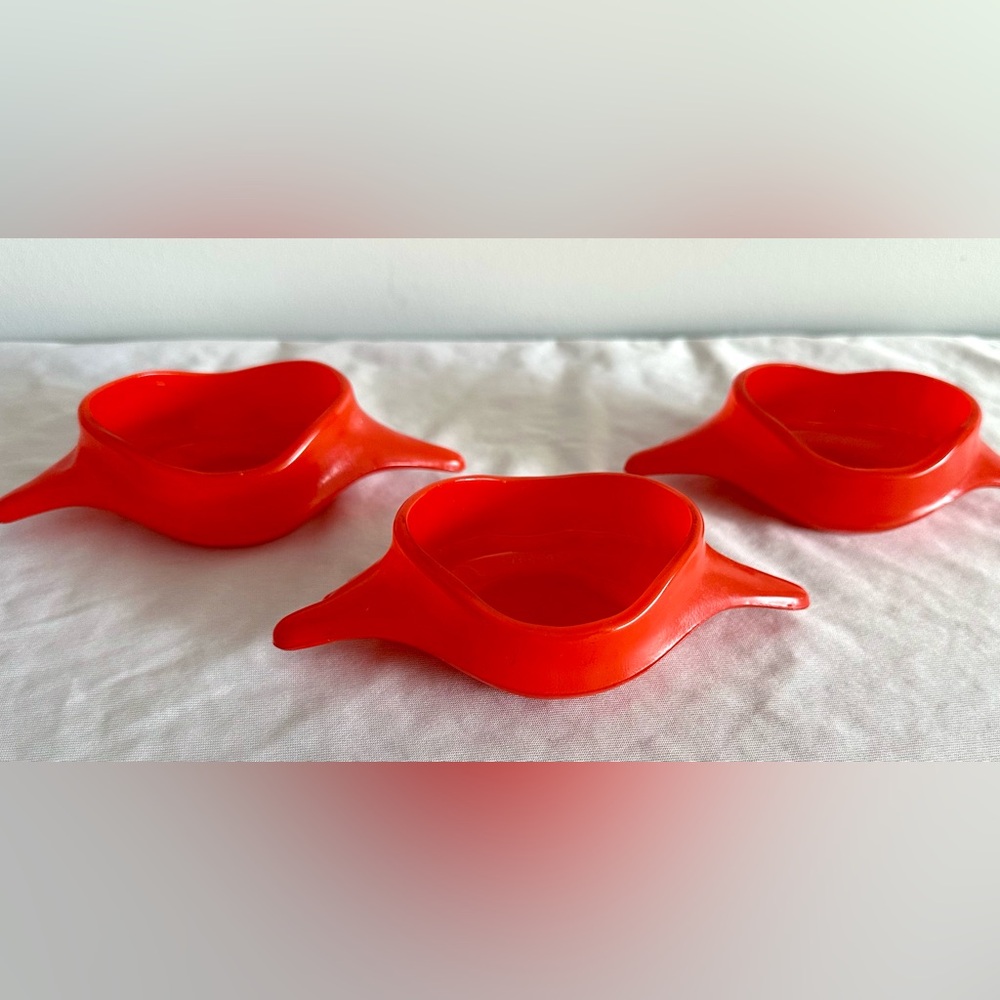 Vintage Glasbake Red Crab Shell Dishes Set of 3 | 6”L x 2 3/4”W